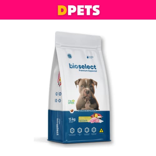 Ração Bioselect Power Force Premium Especial Para Cães Filhotes Todas as Raças 15Kg Sabor Frango, Batata Doce e Whey