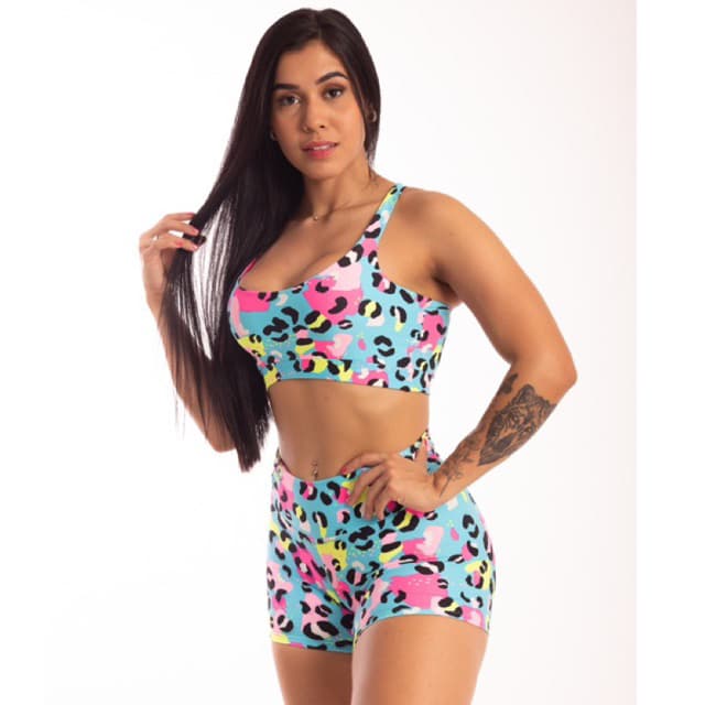 CONJUNTO FITNESS ACADEMIA SHORTS CURTO TOP POLIAMIDA