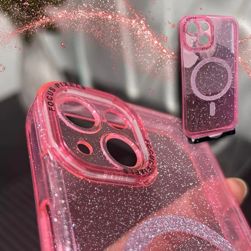 Capa Magnética Anti Impacto Luxo Glitter Trasparente Iphone 11 12 13 14 15 Pro max