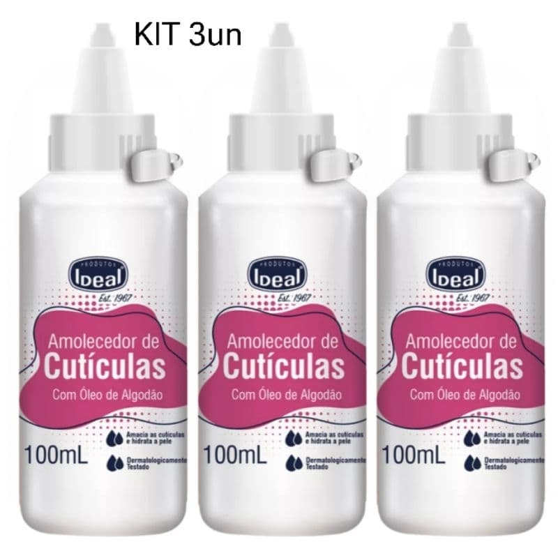 Kit 3 Amolecedor de Cutícula Ideal Óleo de Algodão - 100ml