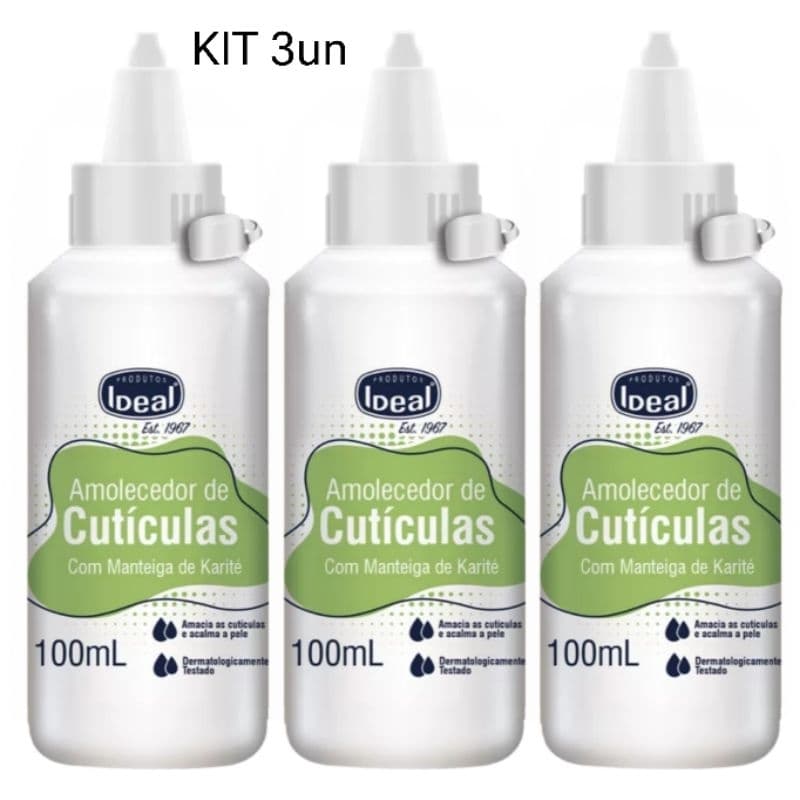 Kit 3 Amolecedor de Cutículas Ideal Manteiga de Karité 100ml