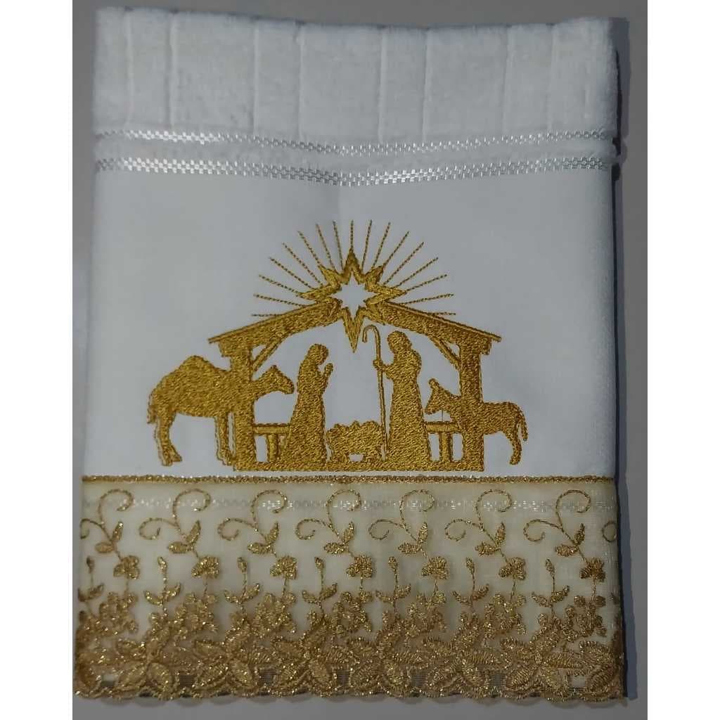 toalha de mão bordada presépio toalha lavabo .toalha lavabo natal lembrança de Natal