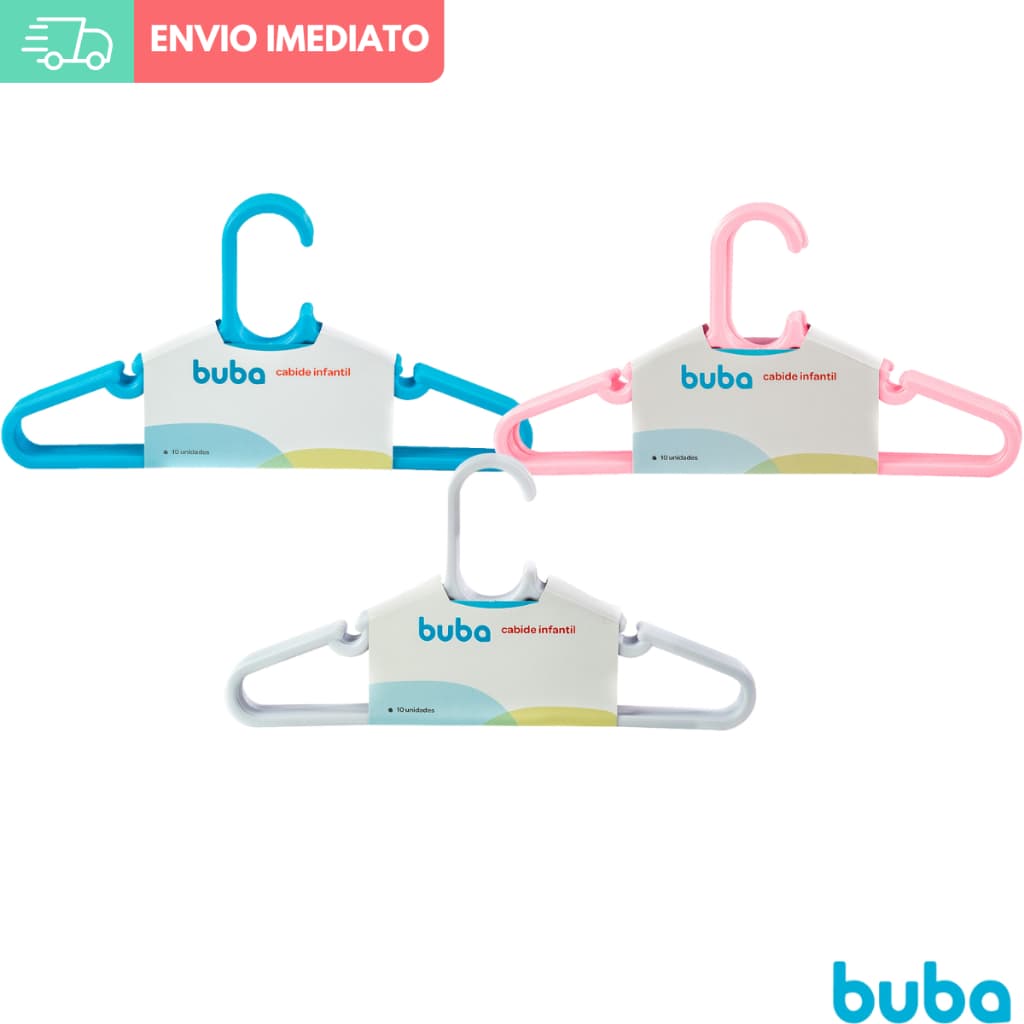 Kit 10 Cabides Infantis de Plástico Buba Rosa Azul Branco Cabide Quarto Bebê