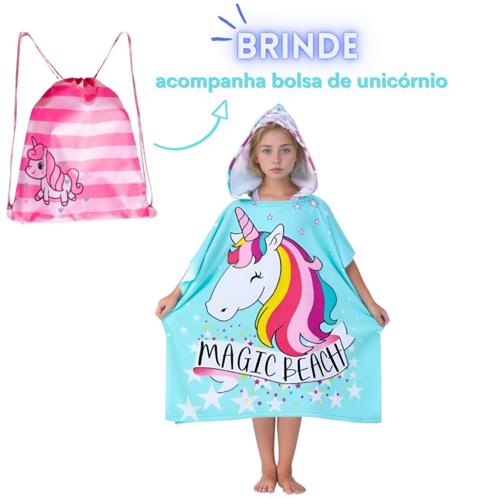 Roupão Poncho atoalhado de verão menina de unicórnio