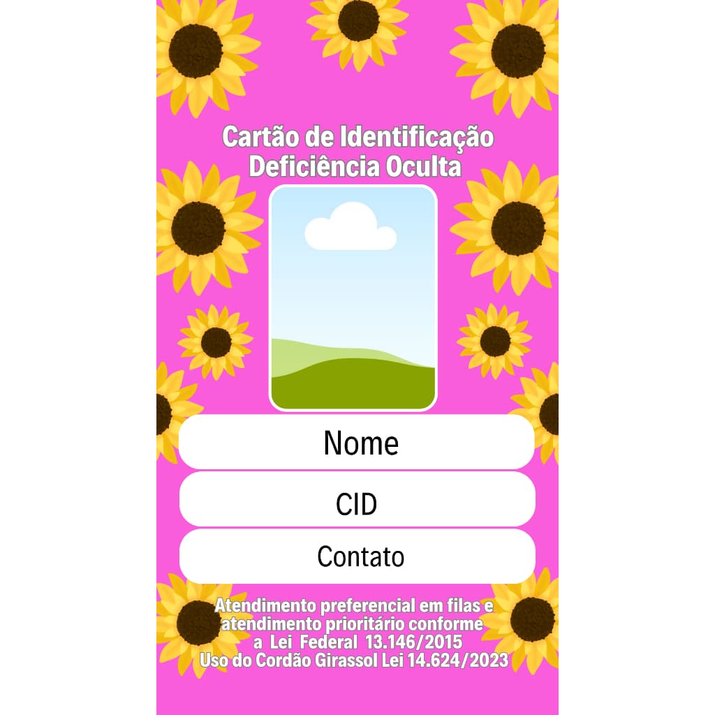 Crachá personalizado girassol rosa deficiências ocultas