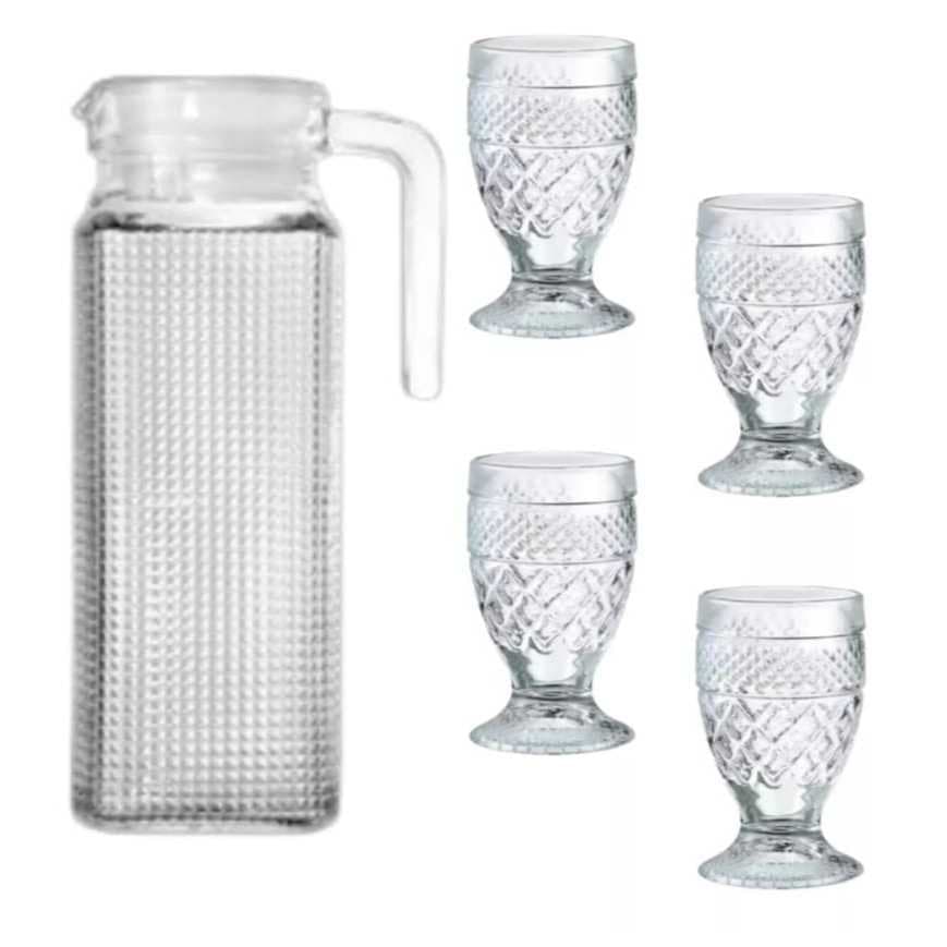 Kit Jarra E Taças Barroco Vidro Suco Wheaton 1200ml