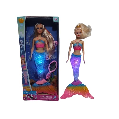 Boneca Sereia do Arco Íris 35cm Fala frases  Musical luz de Led colorida na calda