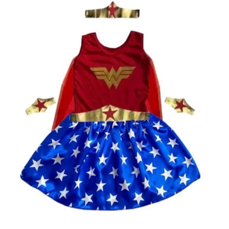 Roupa Infantil Fantasia Aniversário Mulher Maravilha Com assesorios