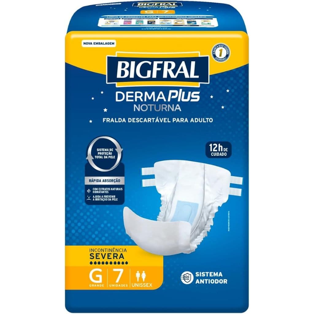 FRALDA BIGFRAL DERMA PLUS DESCARTAVEL NOTURNA G COM 7 UNIDADES