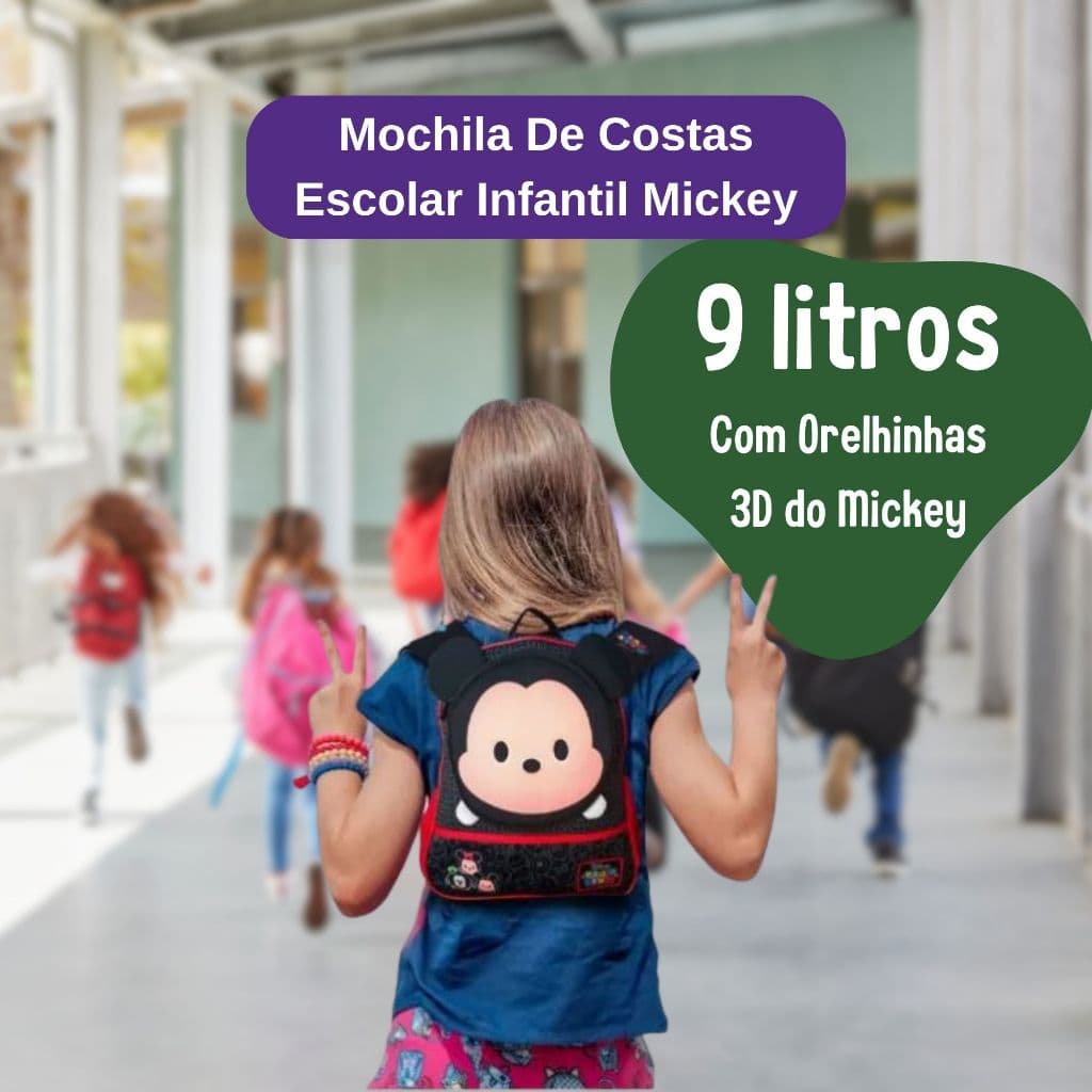 Mochila escolar infantil 9 litros com alça ajustável mickey minni disney premium escola resistente
