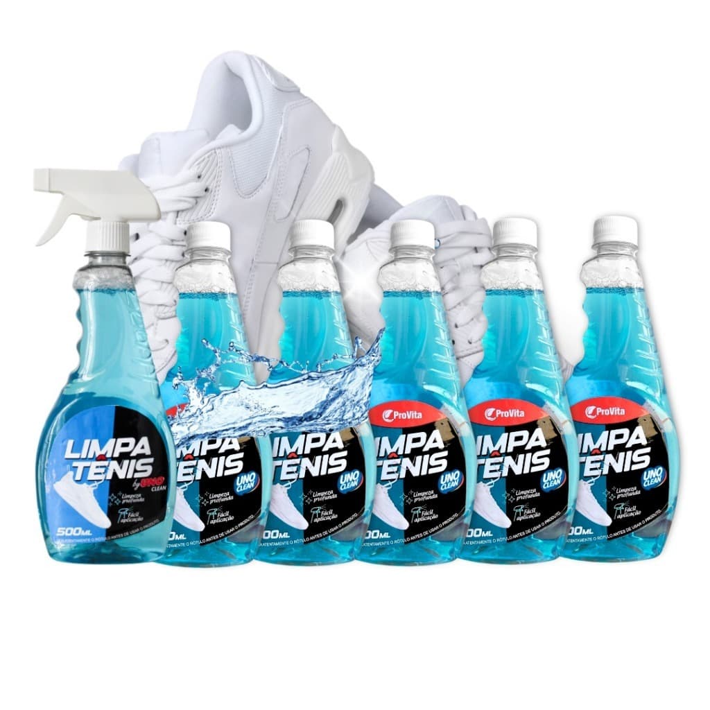 Kit 6 Limpa Tênis Branco 500ml Limpeza Imediata Profunda Perfumada Tira Manchas Calçados Cardaços