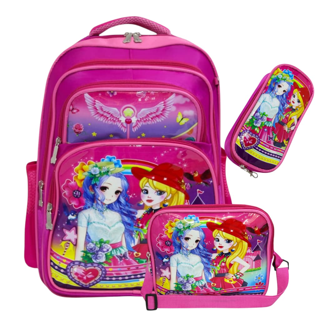 Kit Mochila Escolar Feminina Juvenil Porta Lápis Lancheira