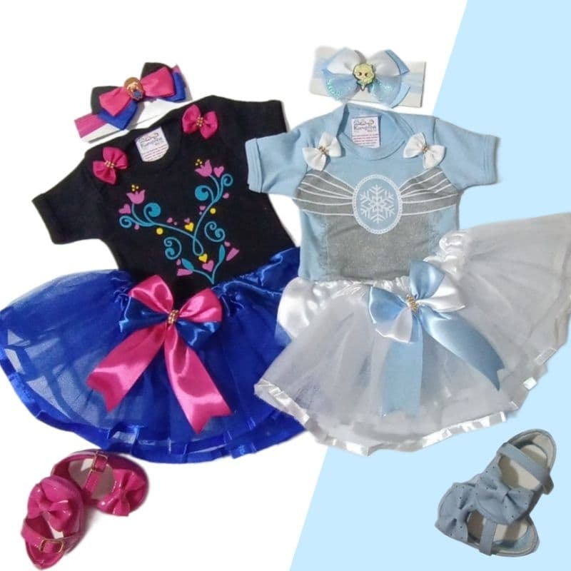 Body Bebê Temático Frozen Elsa Anna Fantasia Mesversário Ítens Opcionais