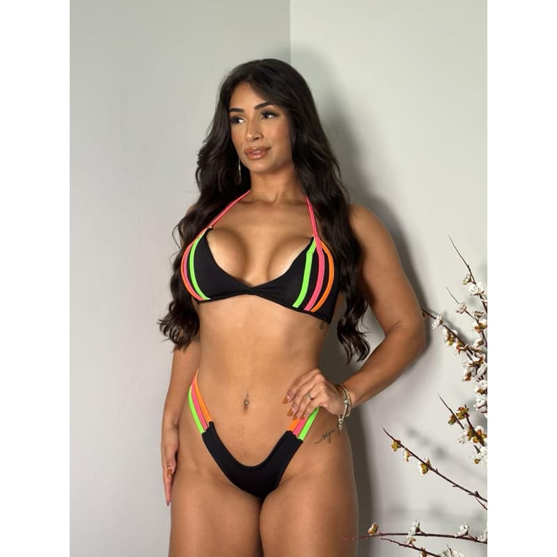 Biquíni Tricolor Tirinhas Verão 2025 Moda Feminina Gringa