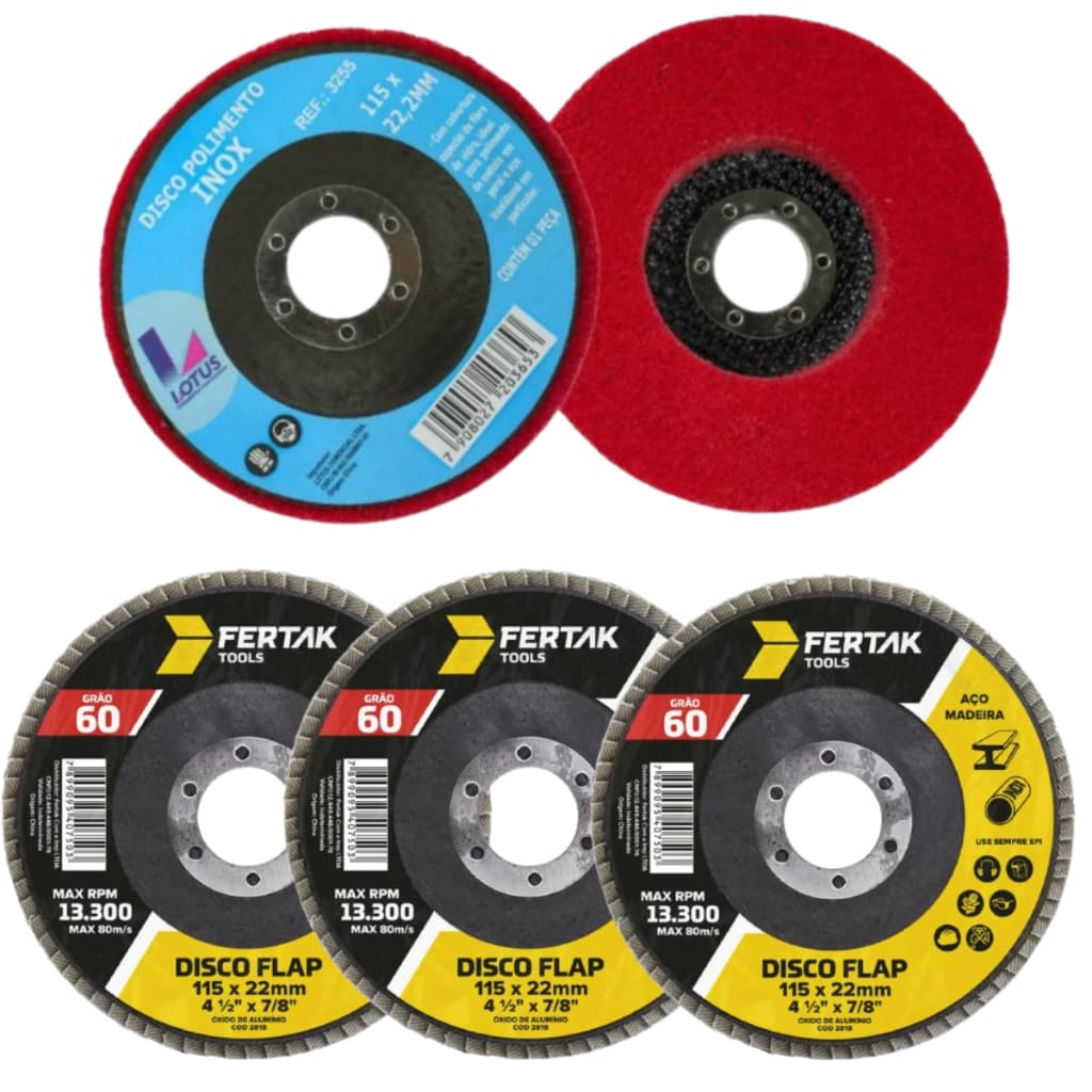 Kit 4 Discos 3 Discos Flap Grão 60 Com 1 Discos Polimento