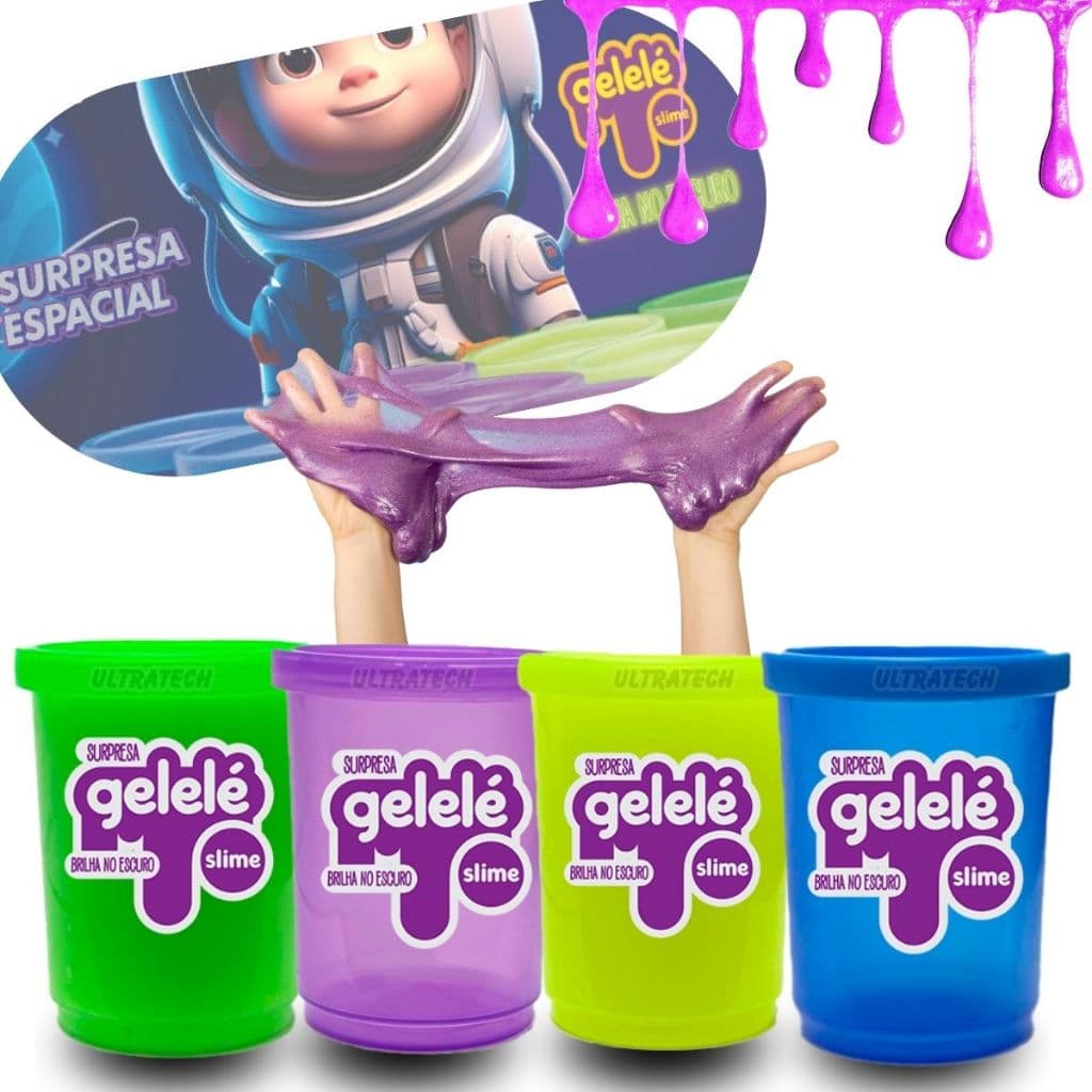 Kit 4 Slime Brilha no Escuro Divertida 4 Cores Gelelé Slime Massinha Geleca Brilhante