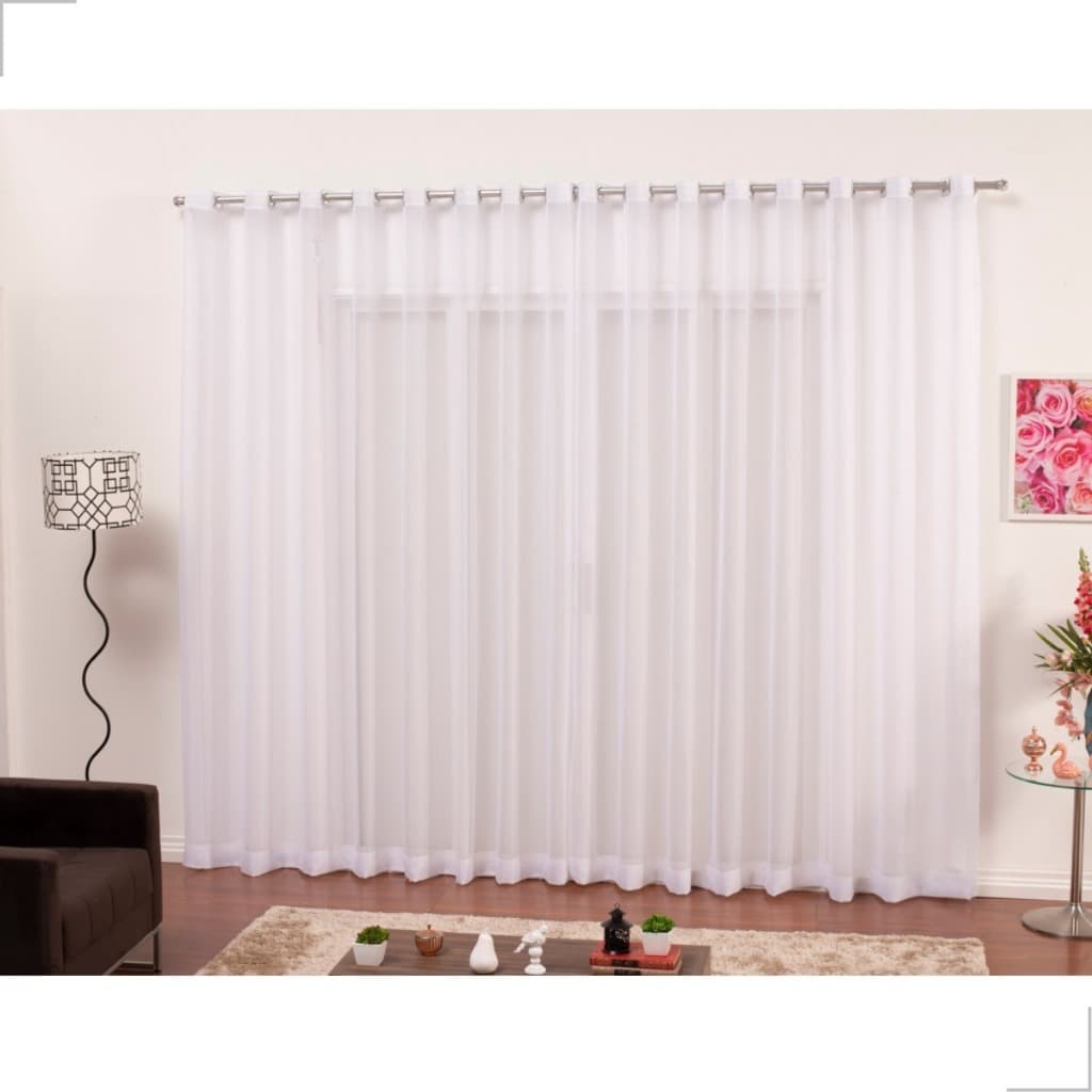 Cortina Para Sala Voal 4 00 x 2 50m Tecido Voil Ilhós Cromado Cores Palha Tabaco Rosa Branco Pto Cin