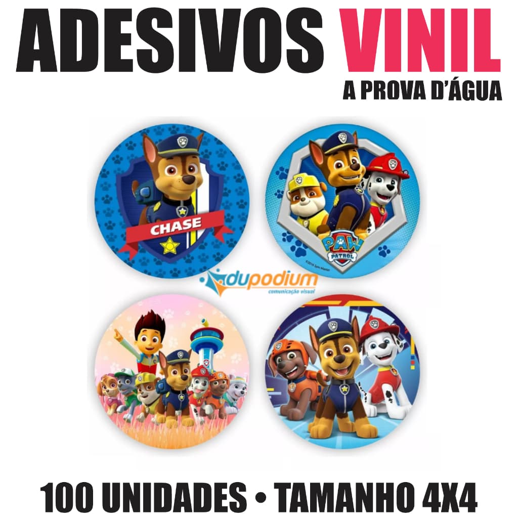 100 Etiquetas Adesivas Patrulha Canina Personalizado | Adesivo Redondo 4x4 | Vários Modelos