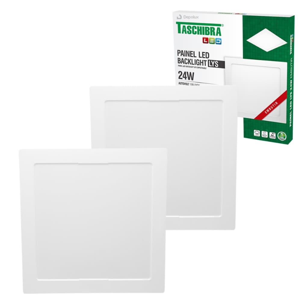 Kit 2 Painel Led Luminária Plafon Lys 24w Quadrado Embutir Teto Branco 110/220v Taschibra
