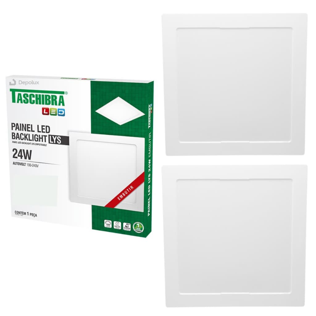 Kit 3 Painel Led Luminária Plafon Lys 24w Quadrado Embutir Teto Branco 110/220v Taschibra