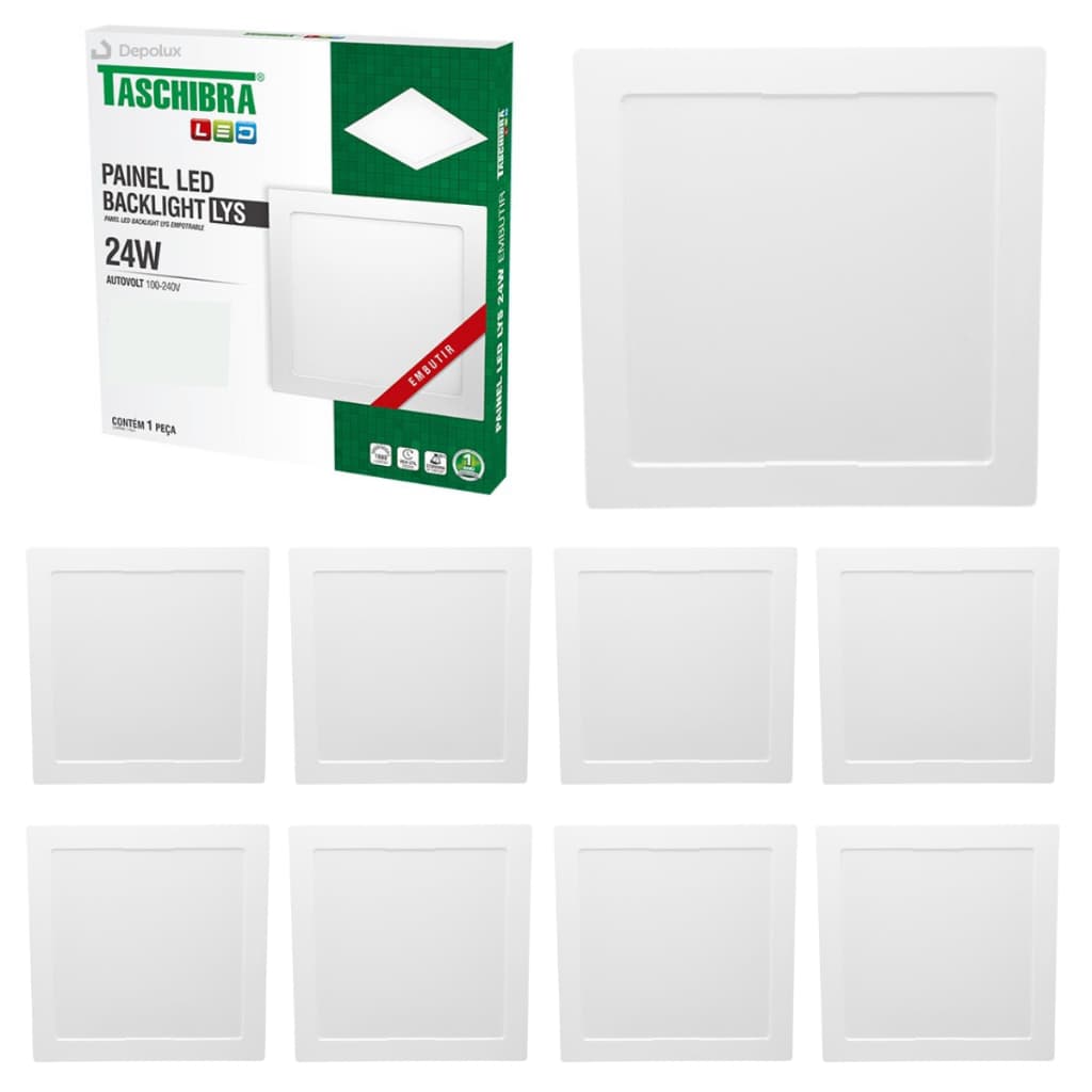 Kit 10 Painel LED Luminária Plafon Lys 24w Quadrado Embutir Teto Branco 110/220v Taschibra
