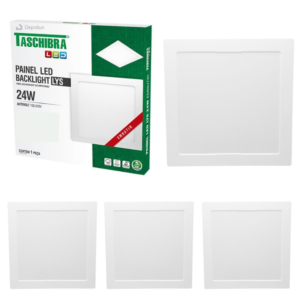 Kit 5 Painel Led Luminária Plafon Lys 24w Quadrado Embutir Teto Branco 110/220v Taschibra Iluminação
