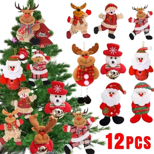 Kit 12 Pendentes Papai Noel Pelúcia Enfeite Arvore Natal Grande 17cm Natalino