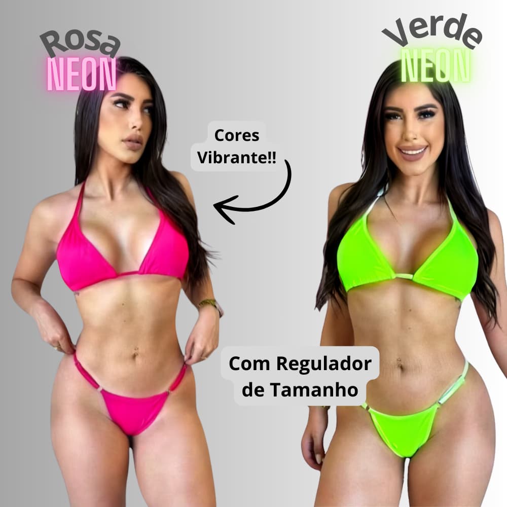 BIQUÍNI FEMININO CORES NEON COM REGULADOR DE TAMANHO SEM BOJO