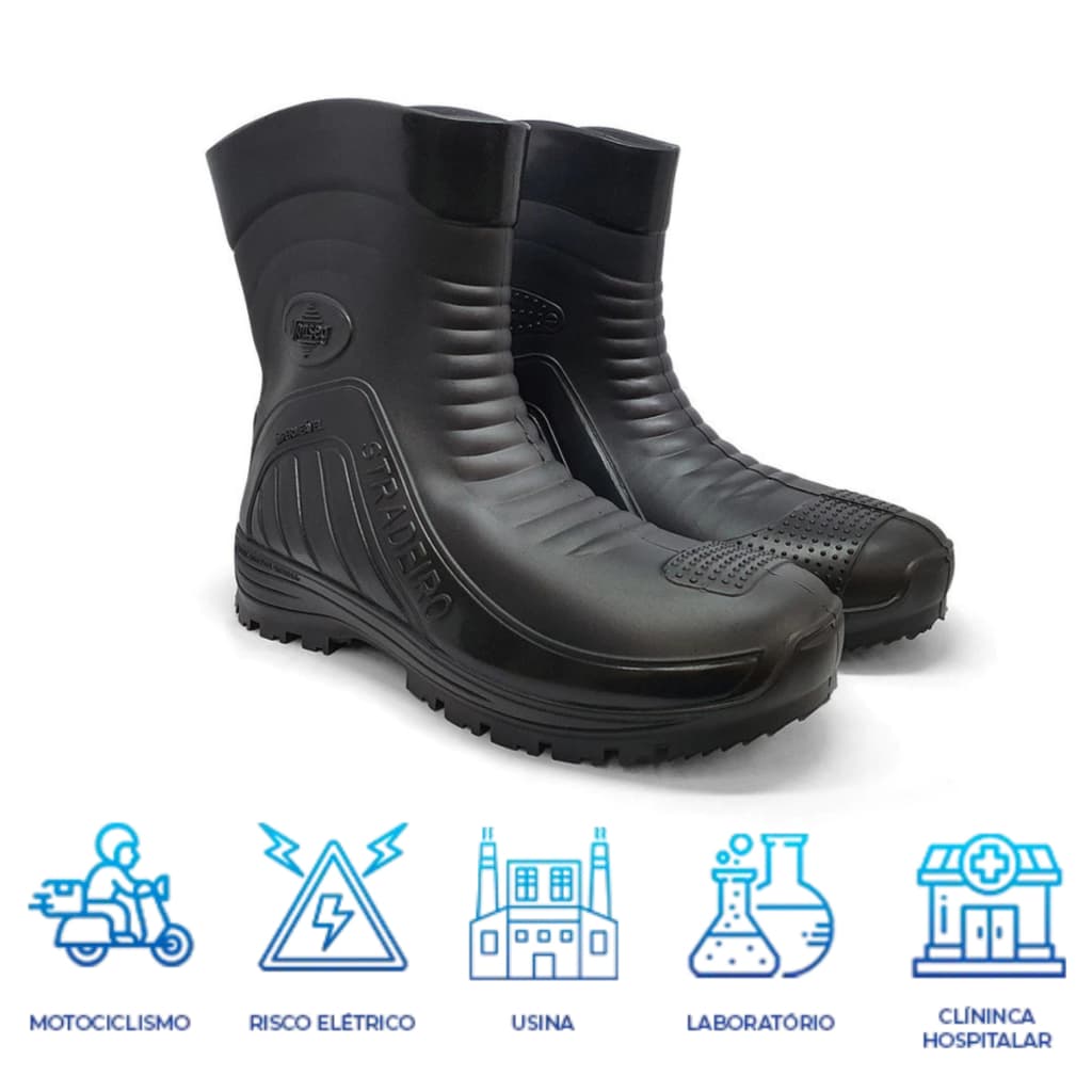 Bota Botinha Stradeiro Pvc Impermeável Motoboy Motoqueiro Chuva Monseg Motociclista Impermeavel Cano Curto Refletiva