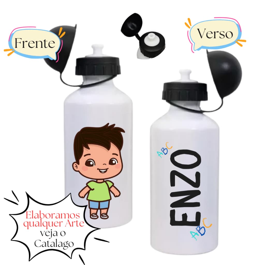 Garrafinha de Agua Squezze  Personalizada Infantil Menino e Menina Volta as aulas