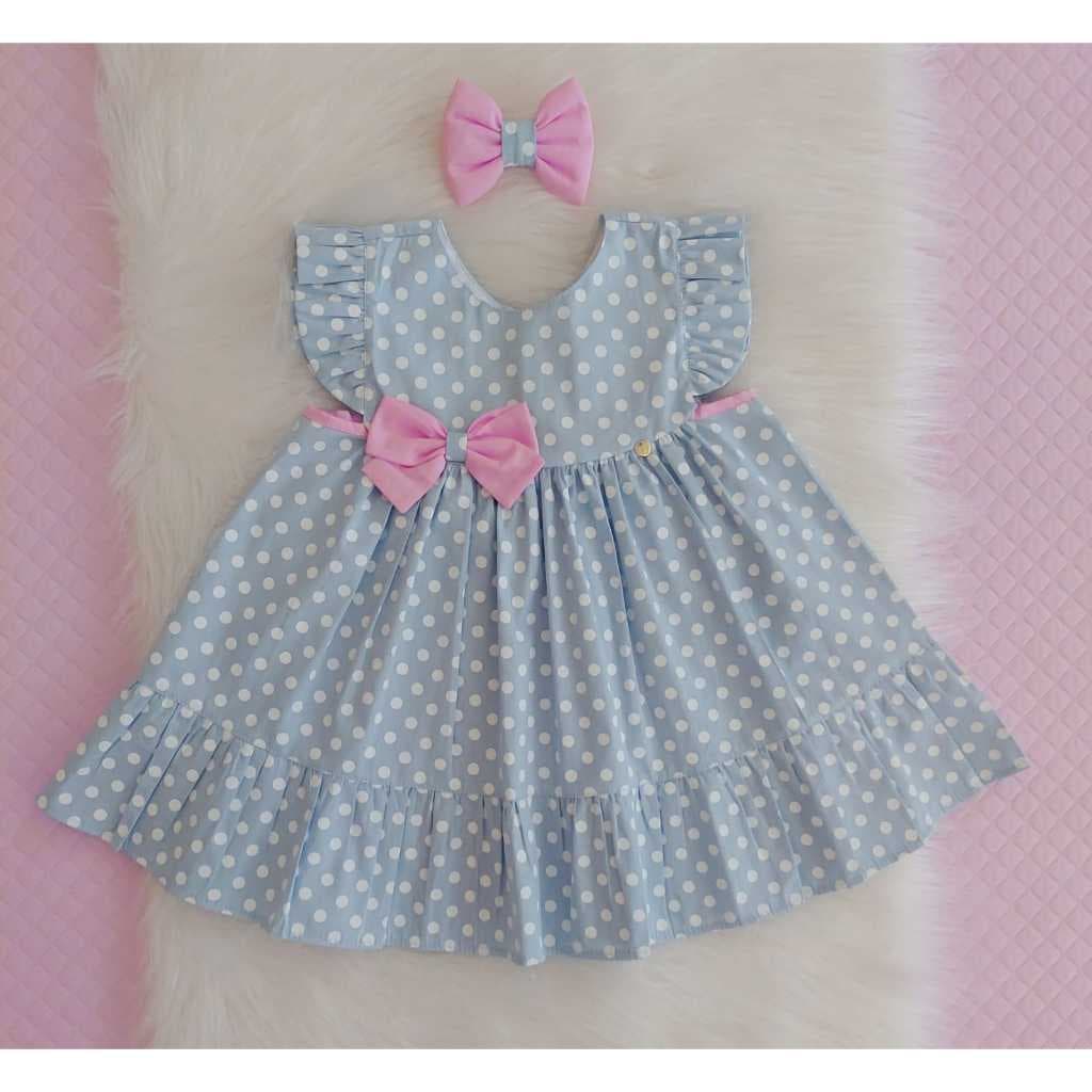 Vestido Infantil Bebe Menina Azul e Rosa