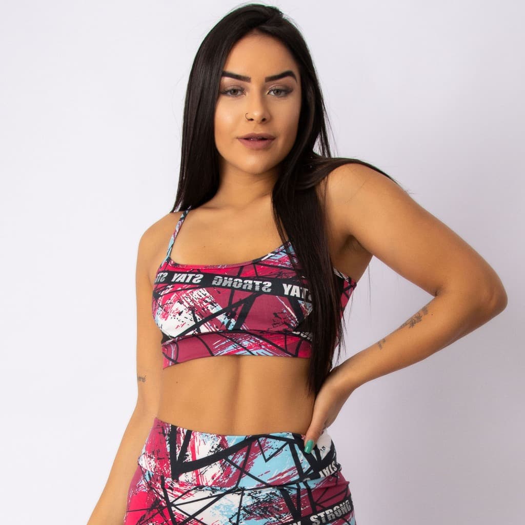 Top Fitness Feminino de Academia Alças Finas Colorful Estampado Top Esportivo em Suplex