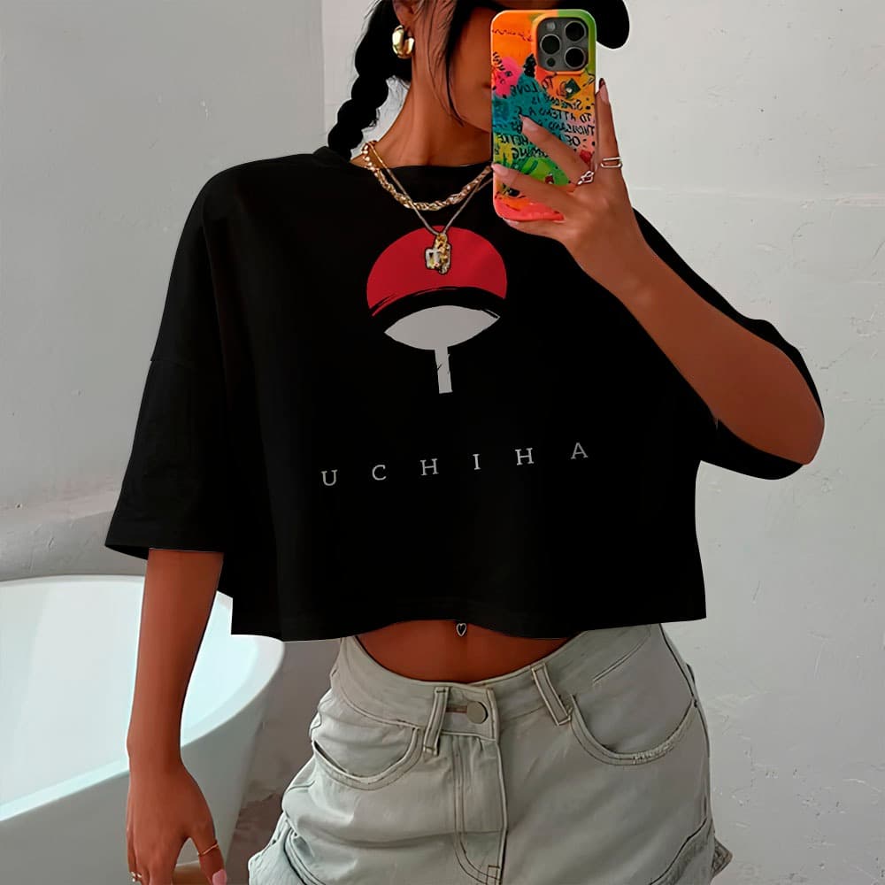 Cropped Top T-shirt OVERSIZED Clã Uchiha Logo Anime Manga All Style