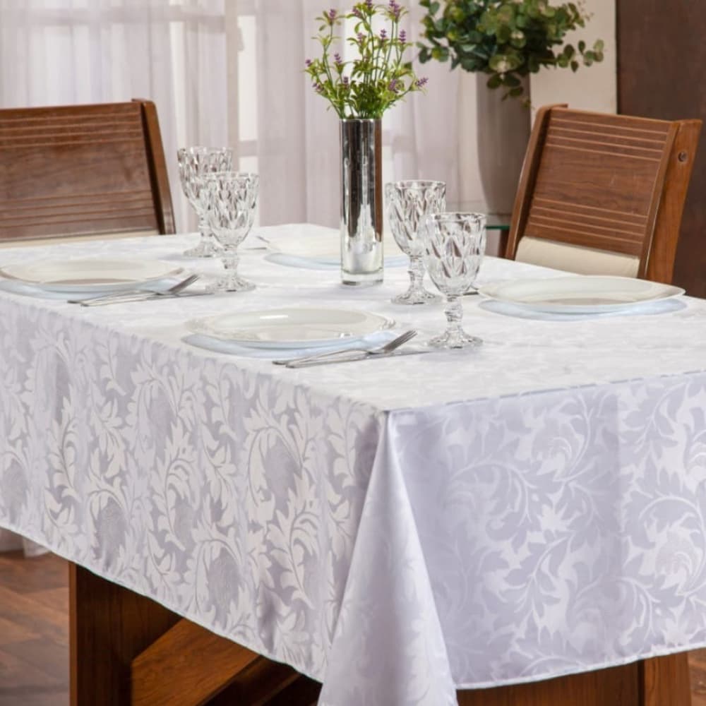 Toalha de Mesa Grande para 8 Lugares Tecido Jacquard - 2.50m Branco