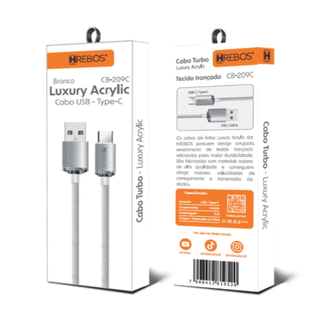 Cabo Carregador De Celular Usb-tipo C Premium 1 Metro Hrebos CB-209C