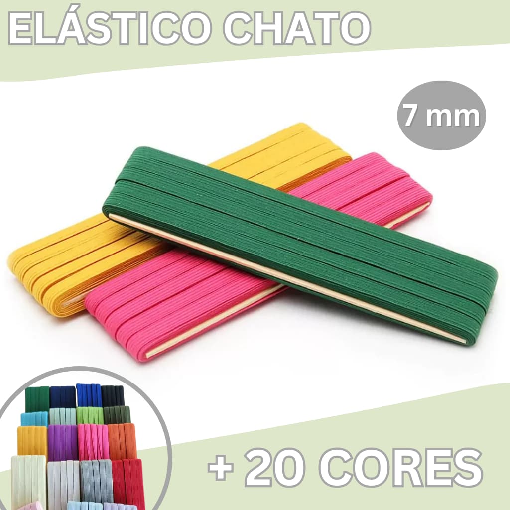 Peça Elástico Chato 7mm Colorido - 10 metros