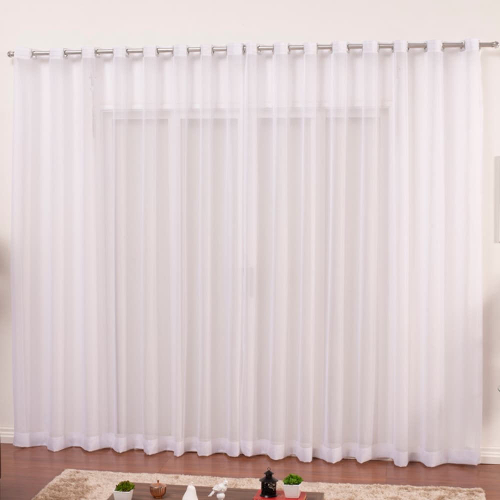 Cortina De Voil Para Sala E Quarto 3,00 X 2,50 Ilhos Cromados