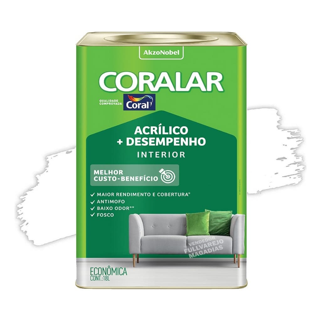 Tinta CORAL Acrílica Antimofo Coralar Fosco Baixo Odor 18 Litros - Com Opção de Cores