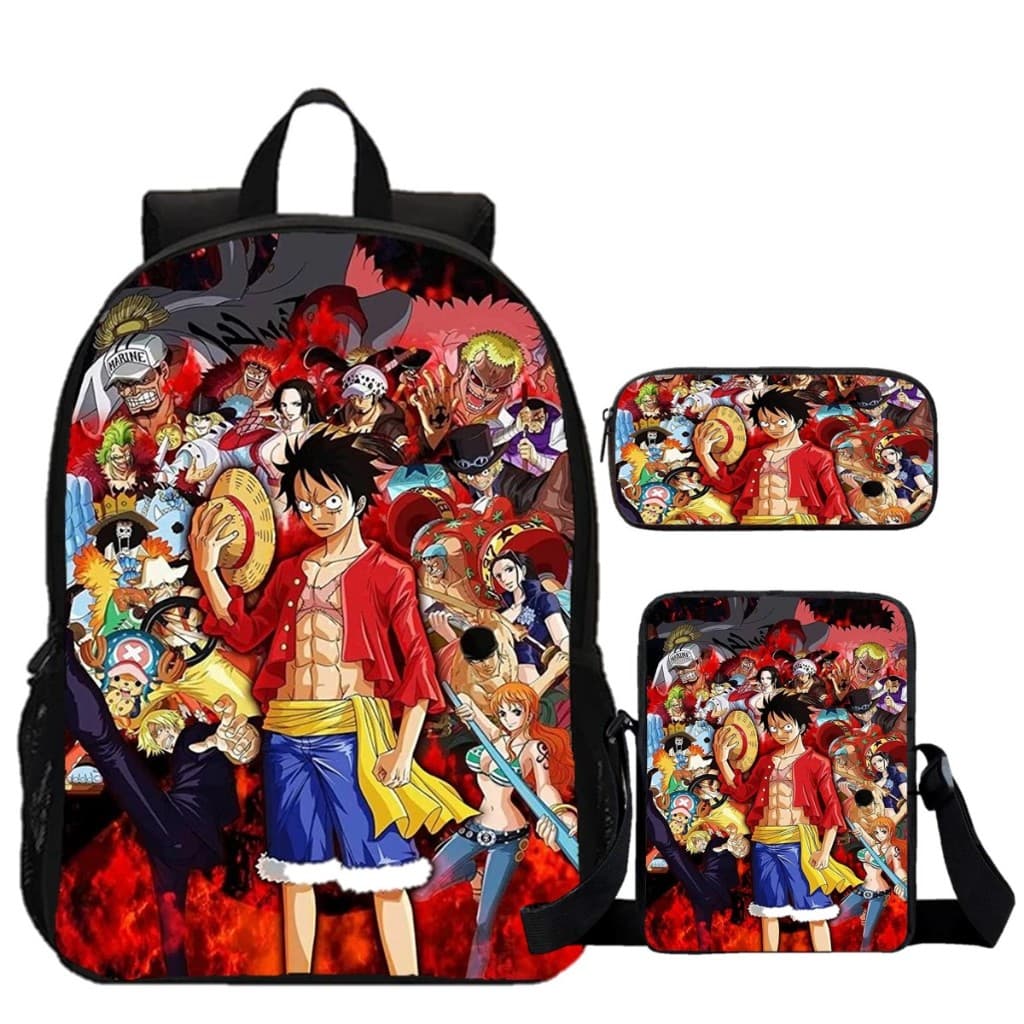 Kit Escolar Mochila Estojo e Lancheira Estampa Anime One Piece Tripulação