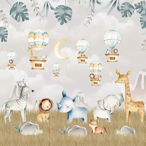 Papel de Parede Infantil Safari Leão para Quarto de Bebê - M²