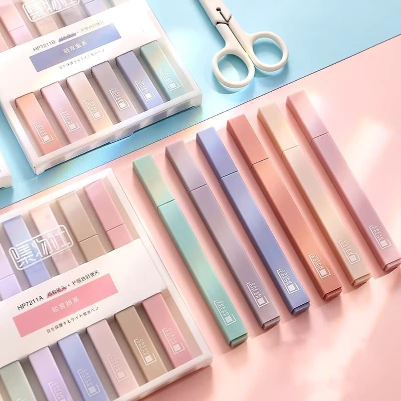 Kit 6 Cores Marcador PASTEL Protetor Olhos Marca texto Caneta Quadrada Barato