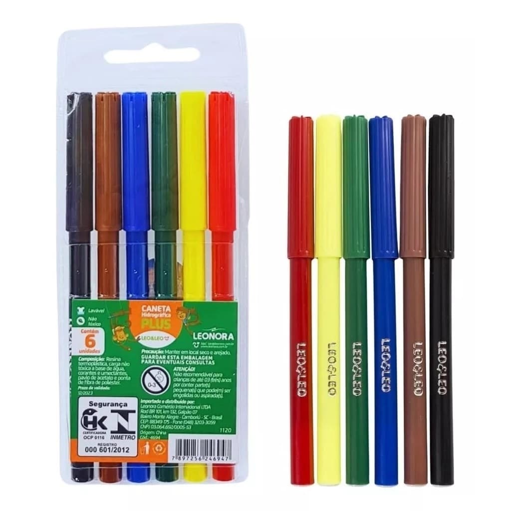 Kit Com 50 Estojos De Canetinha Hidrográfica 6 Cores LeoeLeo
