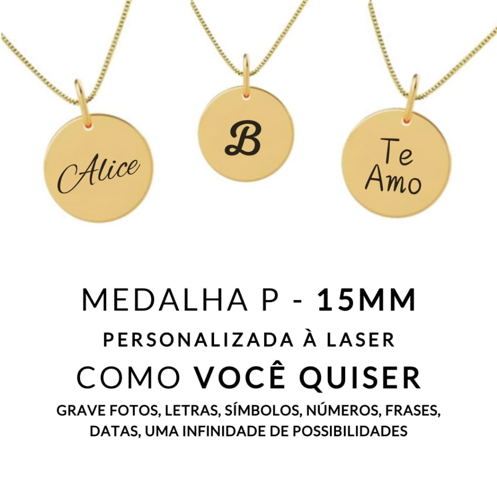 Colar Personalizado à Laser - Tamanho P Personalize Como Quiser Banhado a Ouro