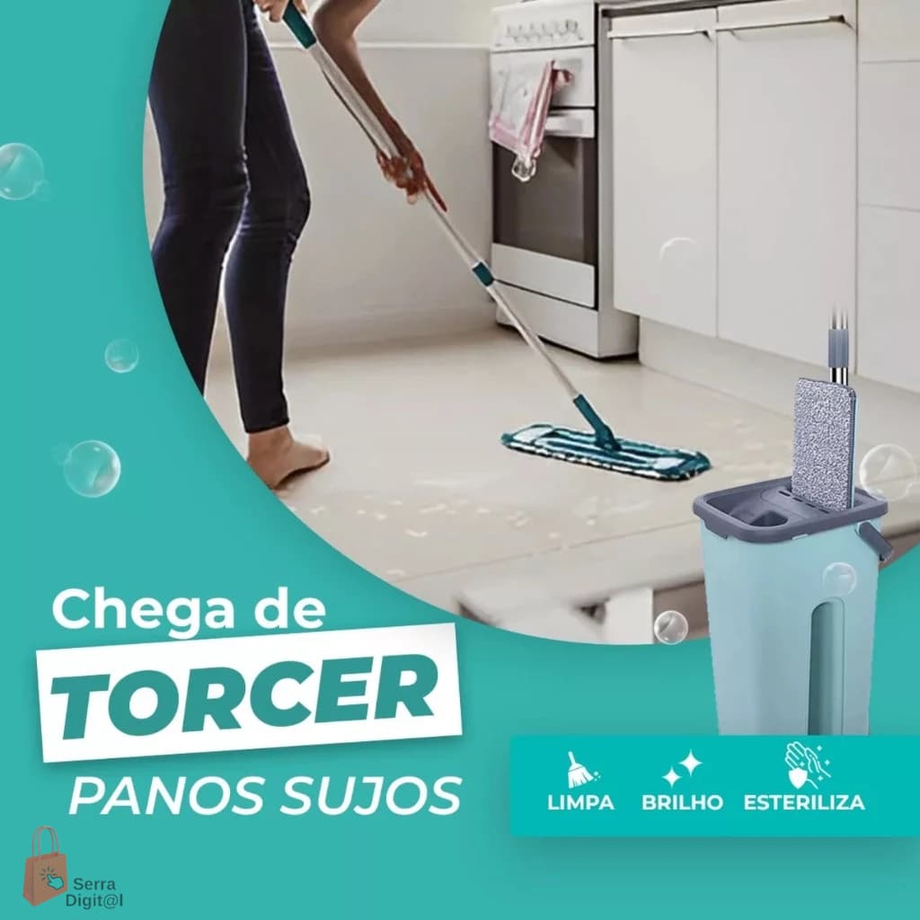 Rodo Flat Mop E Balde Lava E Seca Profissional Esfregão Rodo Com Refil