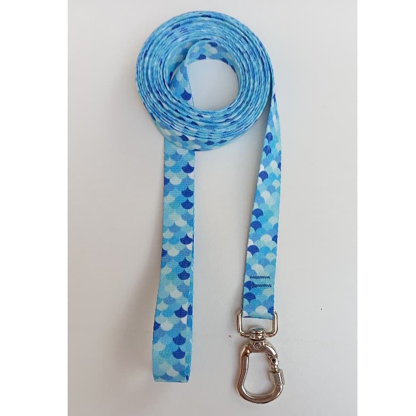Guia Longo Para Cães - Estampa de Sereia/Escamas Azul