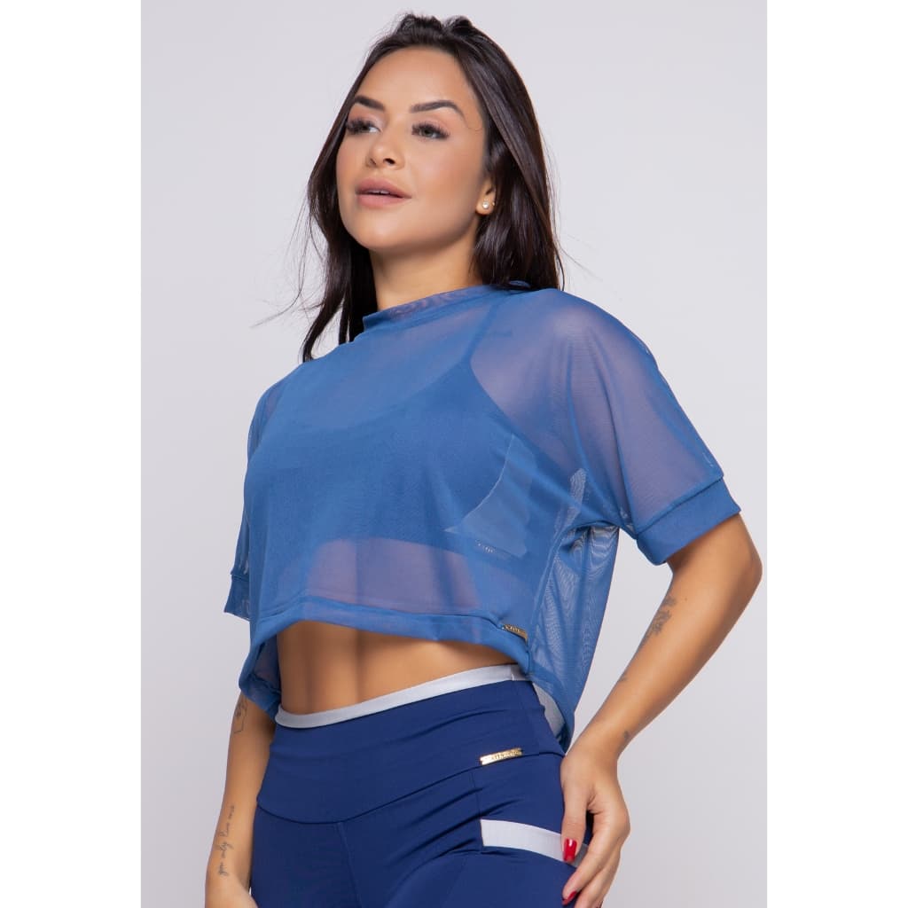 Blusa Marla Cropped de Tule Fitness leve e respirável