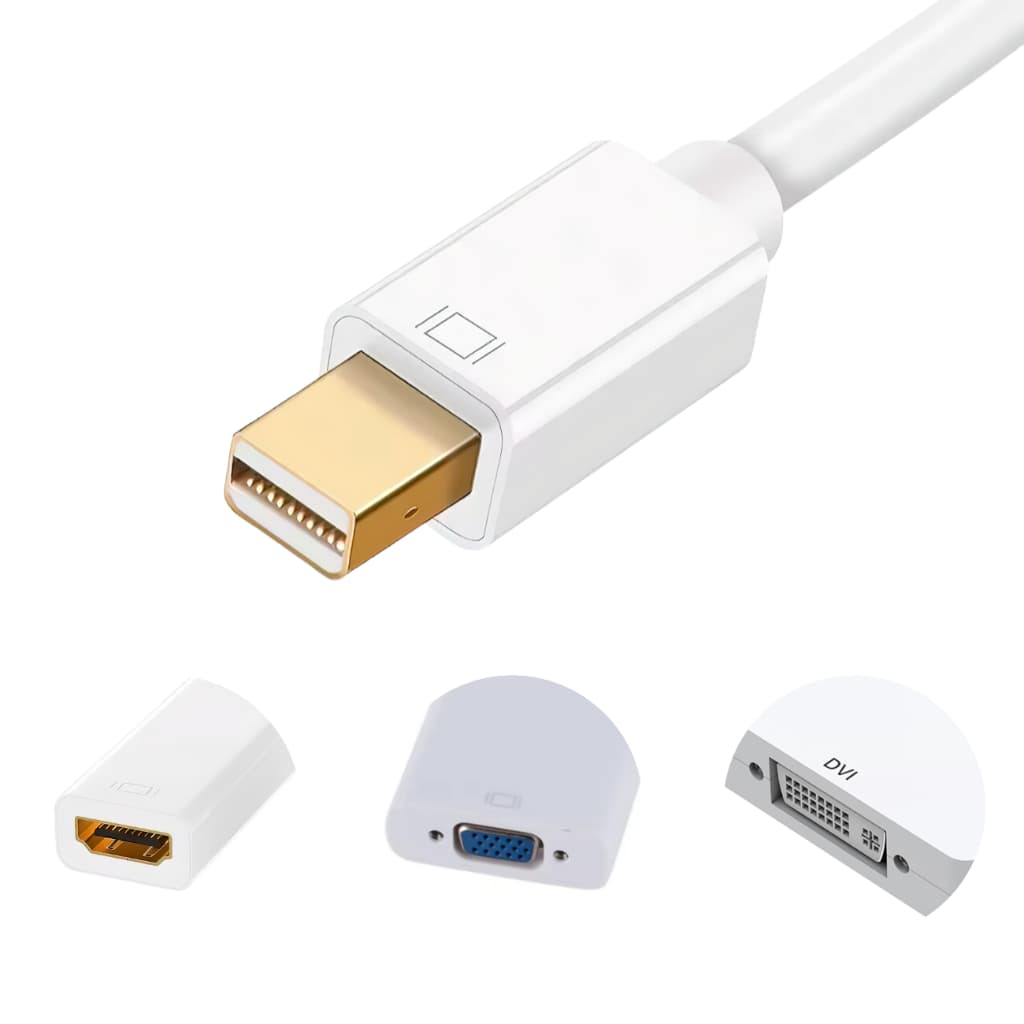 Adaptador Cabo Mini Displayport Thunderbolt HDMI VGA DVI FullHD Compatível com Macbook e Placa de Vídeo