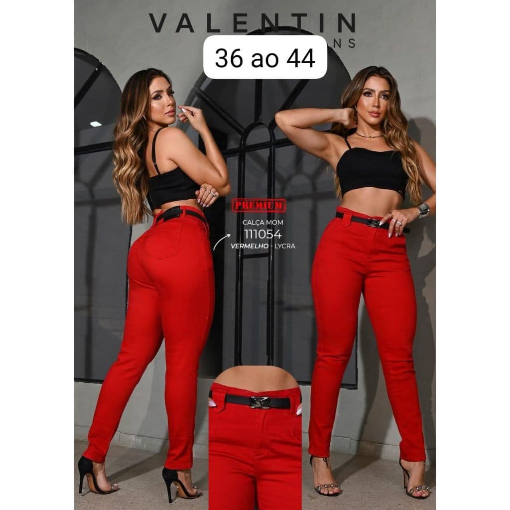 CALÇA FEMININA MOM VERMELHA EDIÇÃO ESPECIAL DE NATAL