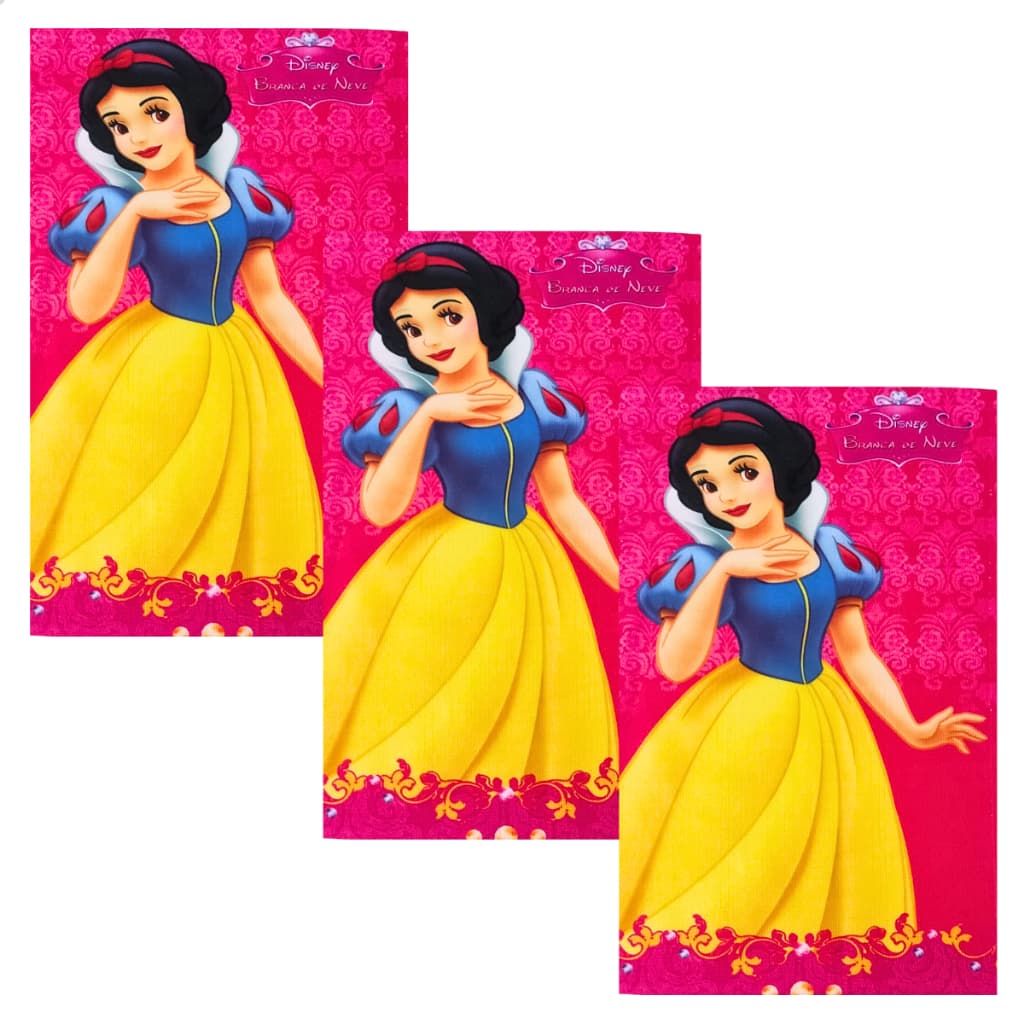 Kit 3 Toalhinha Toalha Infantil Mão e Rosto Colorida Branca De Neve Escolar Lancheira Pequena Menina