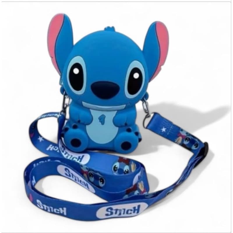 bolsinha infantil silicone, stitch com alça piquena regulável.
